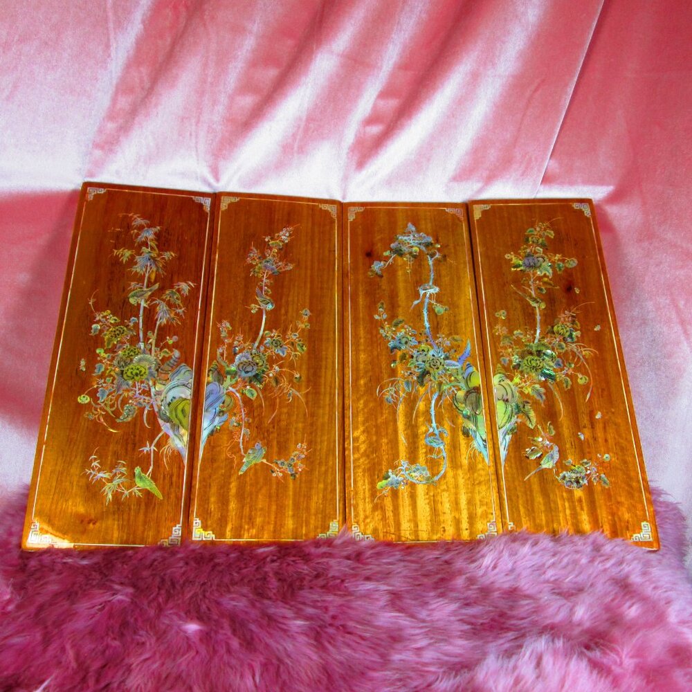 Mother of Pearl Inlaid Wood Wall Art set of 4 panels